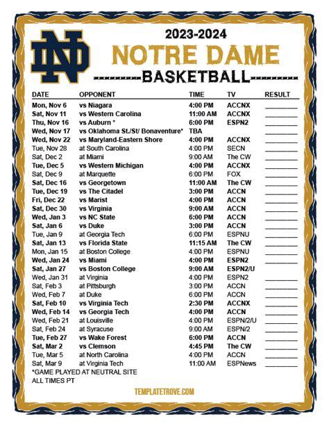 notre dame men basketball schedule